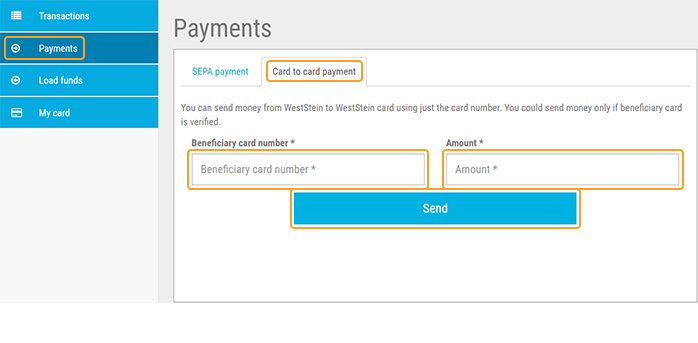 Image of card to card payment screen